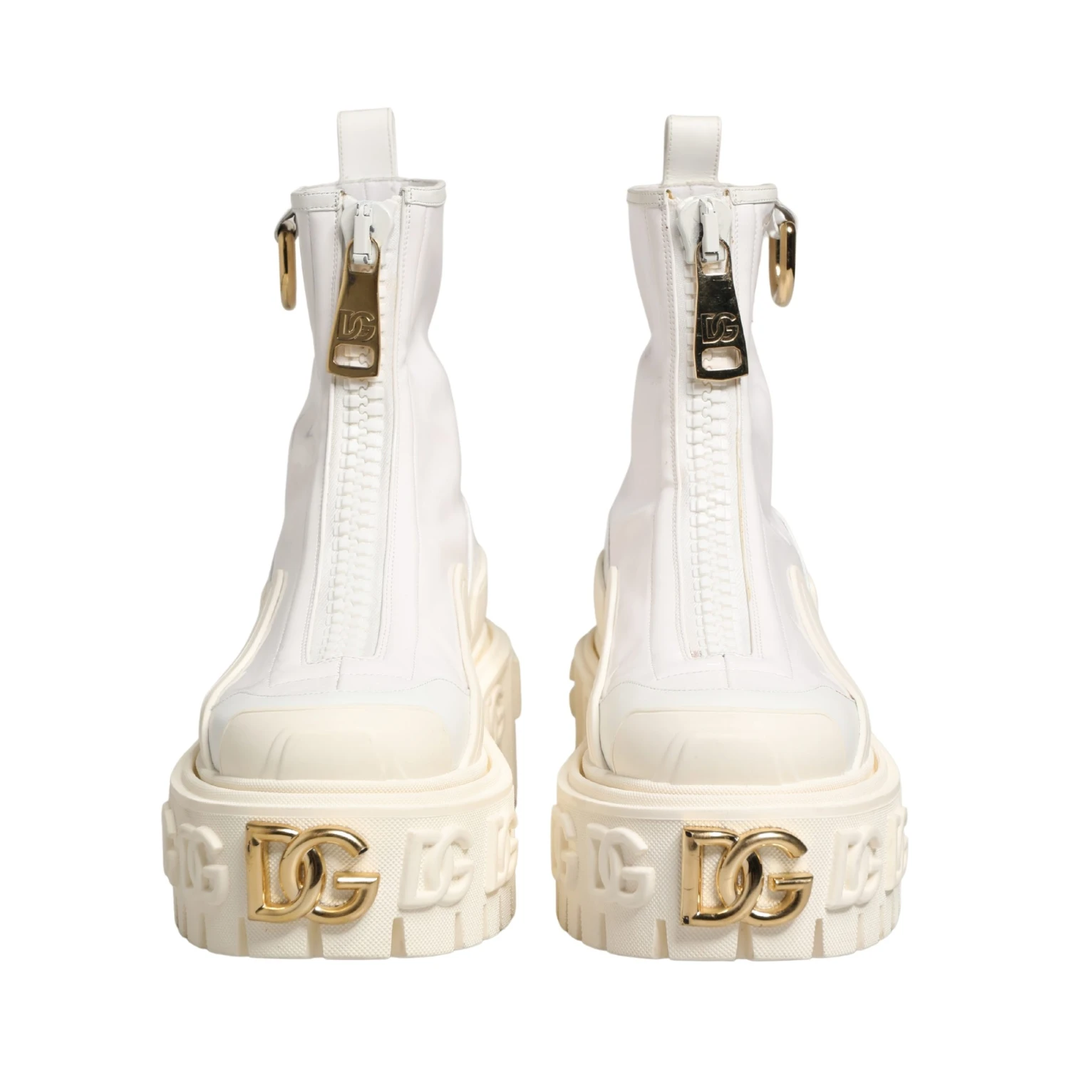 White Leather Rubber Logo Ankle Boots Shoes