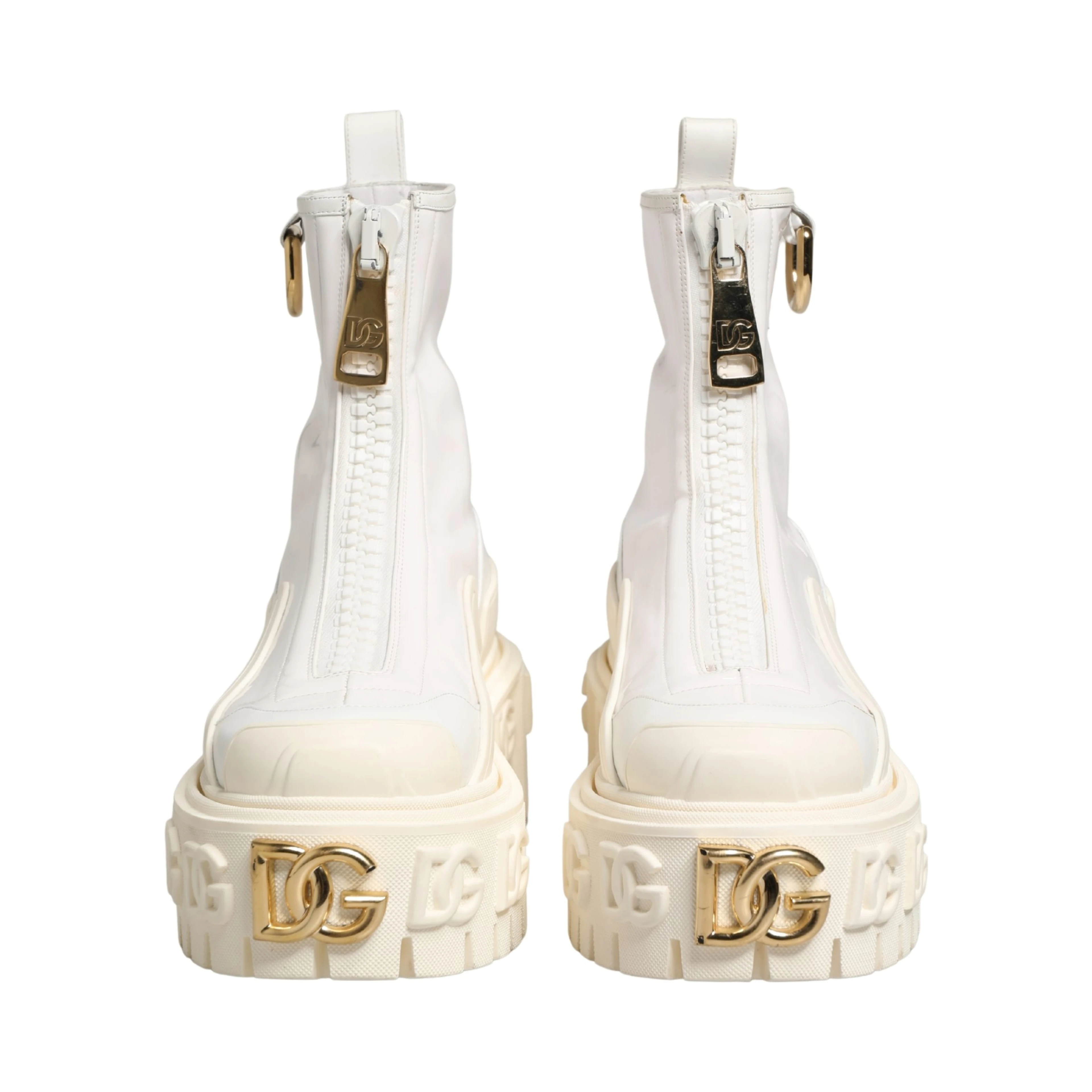 White Leather Rubber Logo Ankle Boots Shoes