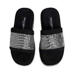 Black Crystal Embellished Platform Slides Shoes