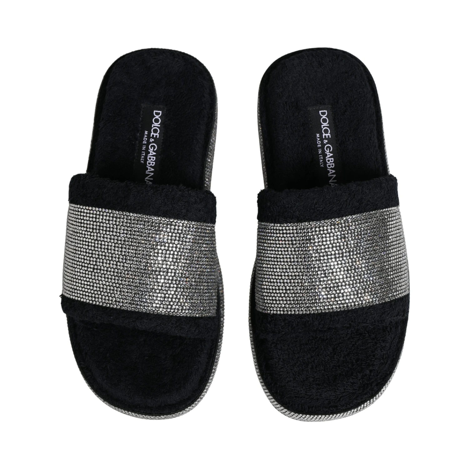 Black Crystal Embellished Platform Slides Shoes