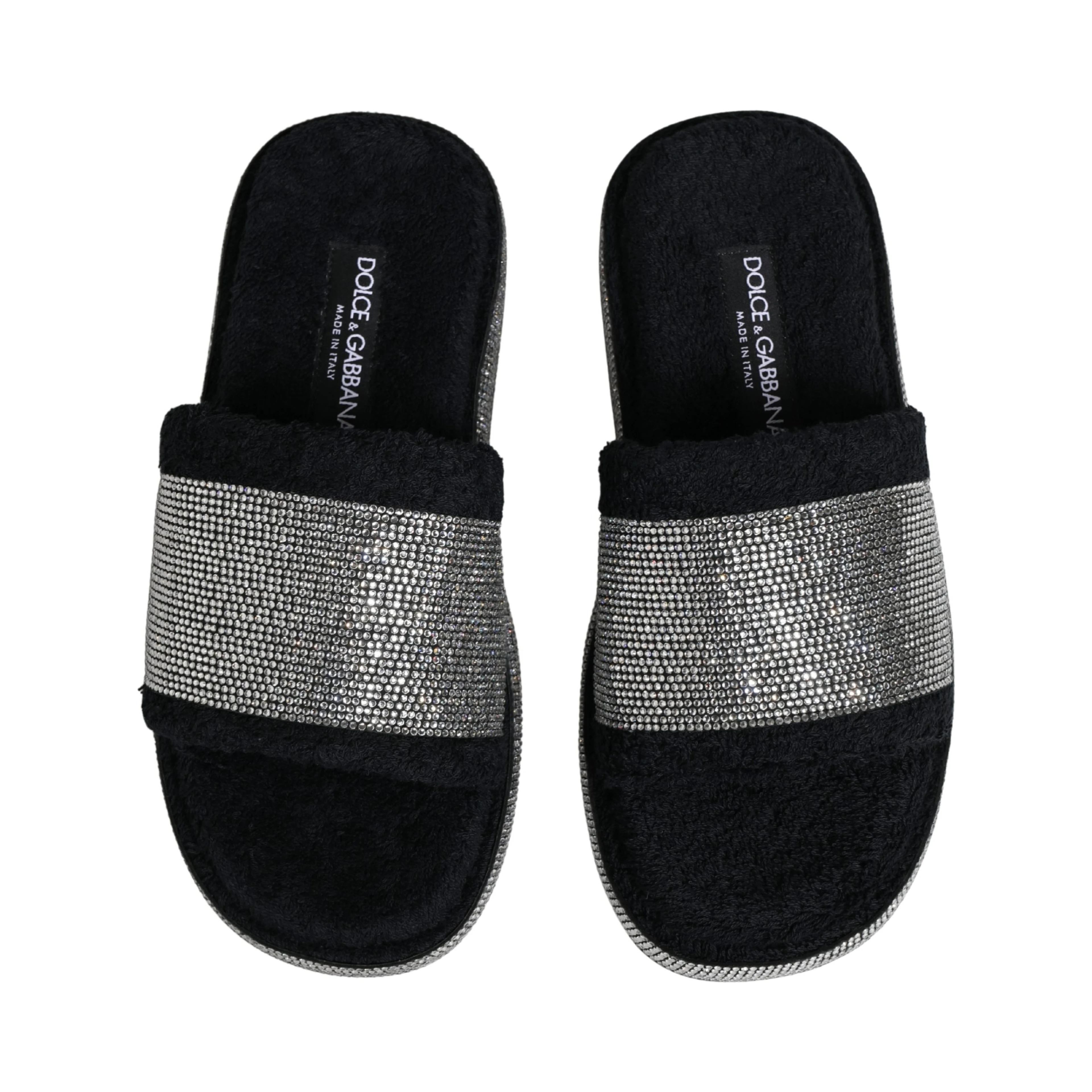 Black Crystal Embellished Platform Slides Shoes