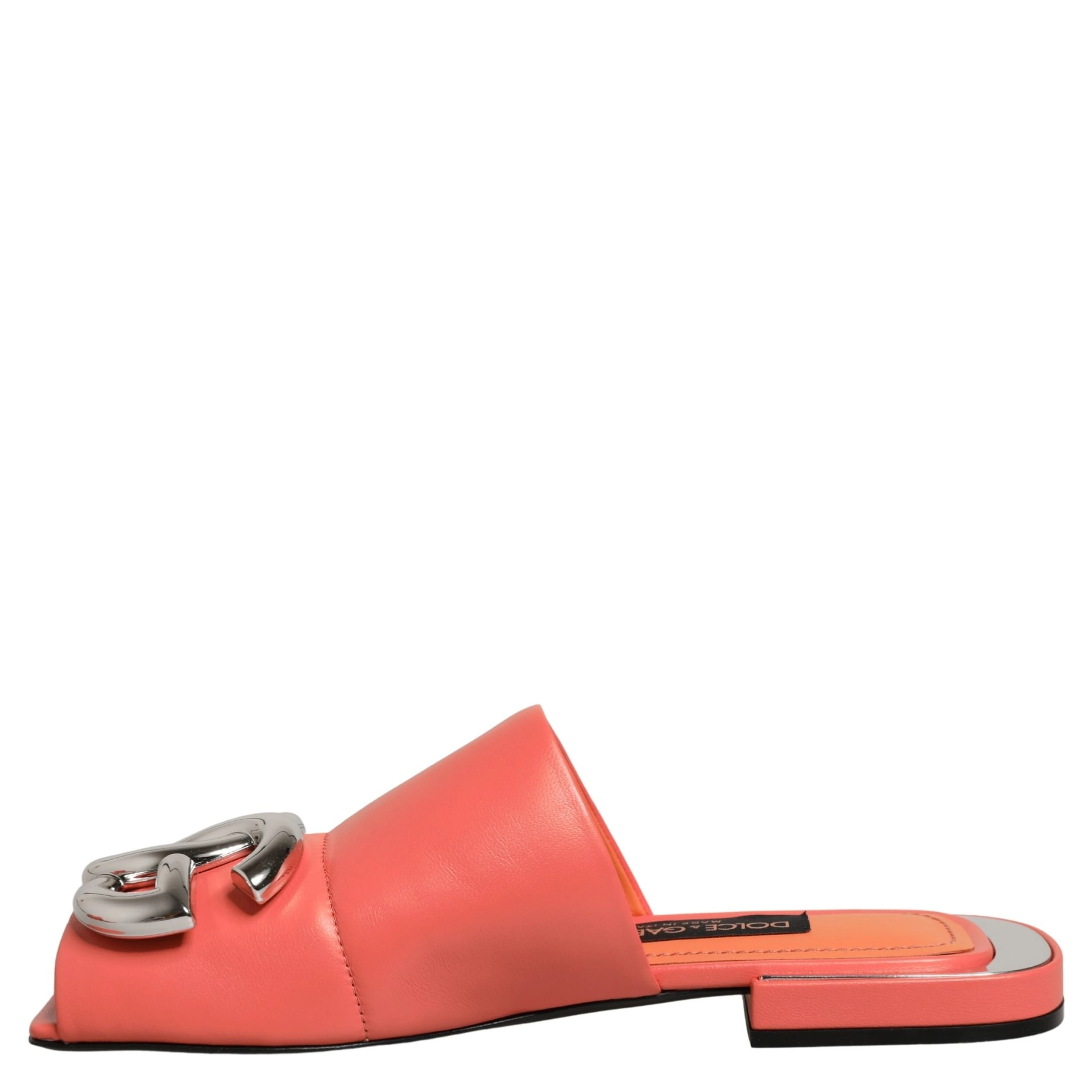 Orange DG Logo Leather Flats Sandals Shoes