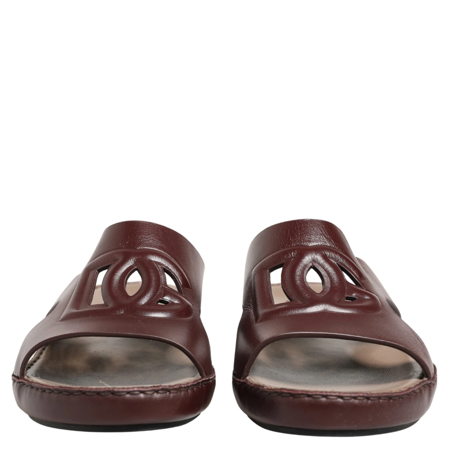 Maroon Leather Cutout DG Logo Sandals Shoes