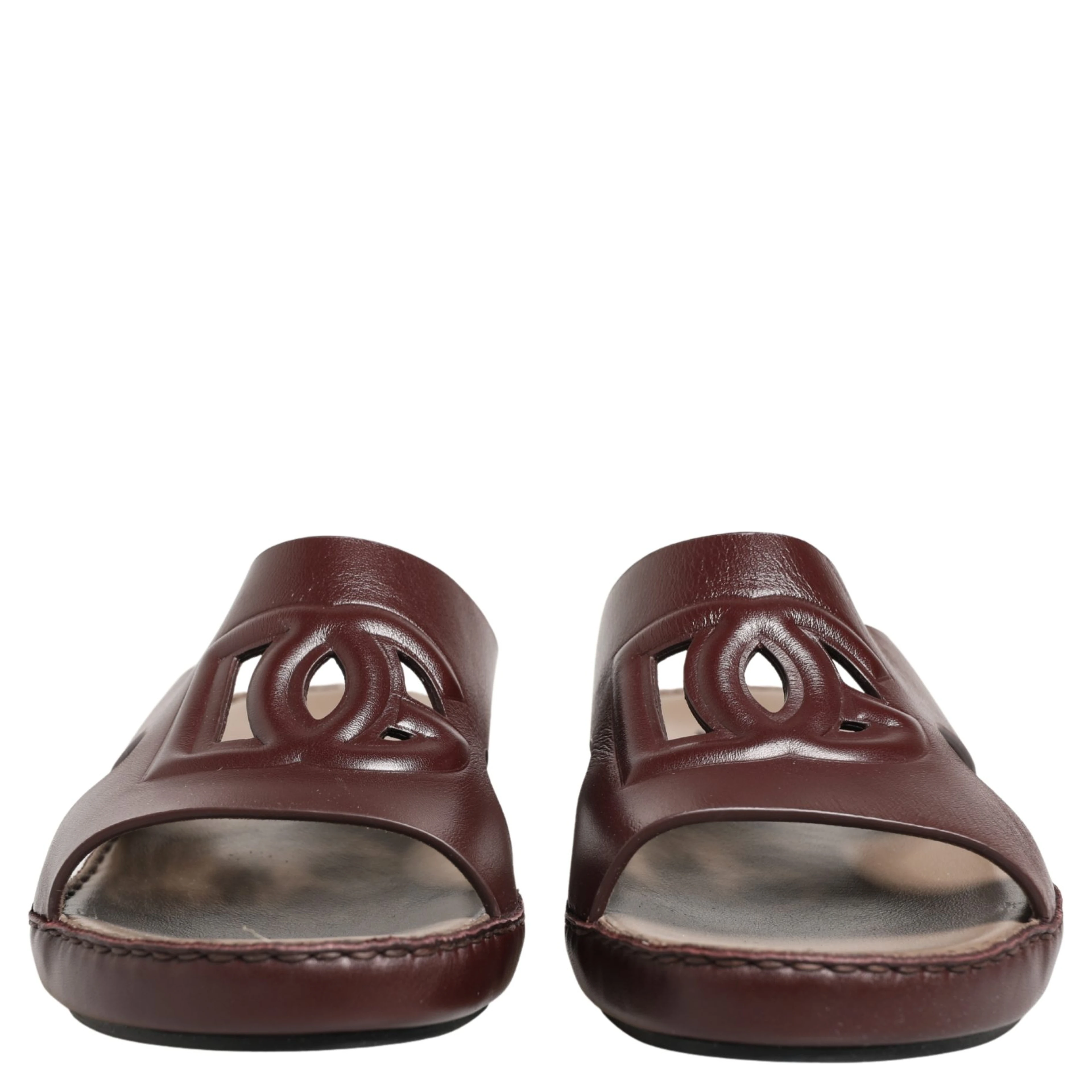Maroon Leather Cutout DG Logo Sandals Shoes