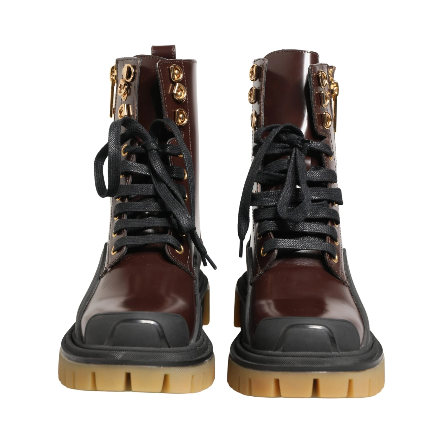 Maroon Leather Lace Up Biker Boots Shoes