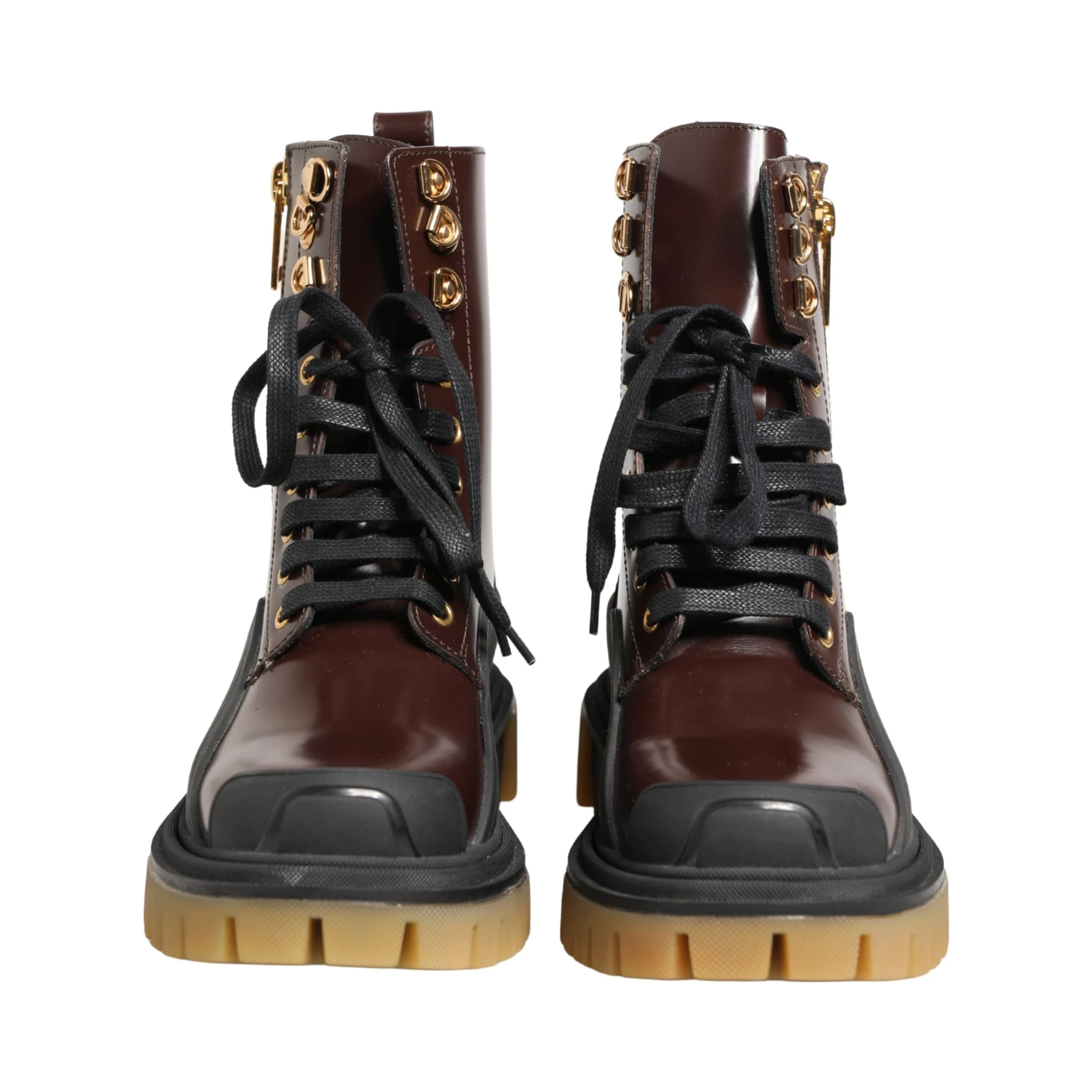 Maroon Leather Lace Up Biker Boots Shoes