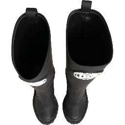 Black Rubberised Leather High Boots Shoes