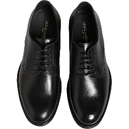 Black Calfskin Leather Derby Men Dress Shoes