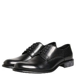 Black Calfskin Leather Derby Men Dress Shoes