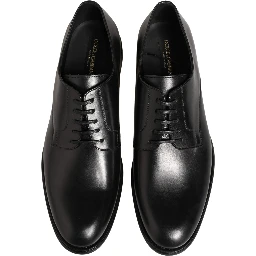 Black Calfskin Leather Derby Men Dress Shoes