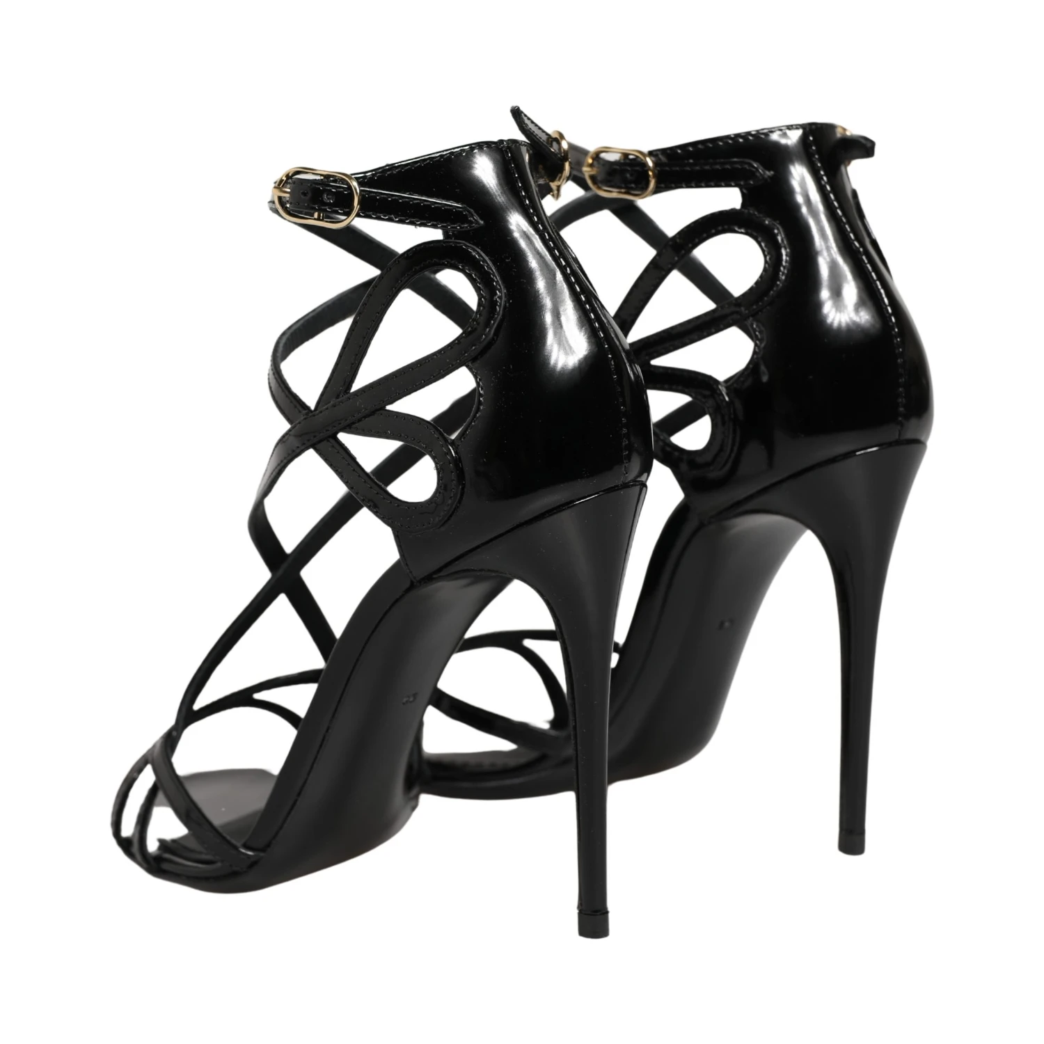 Black Leather Stiletto Heel Sandals Shoes