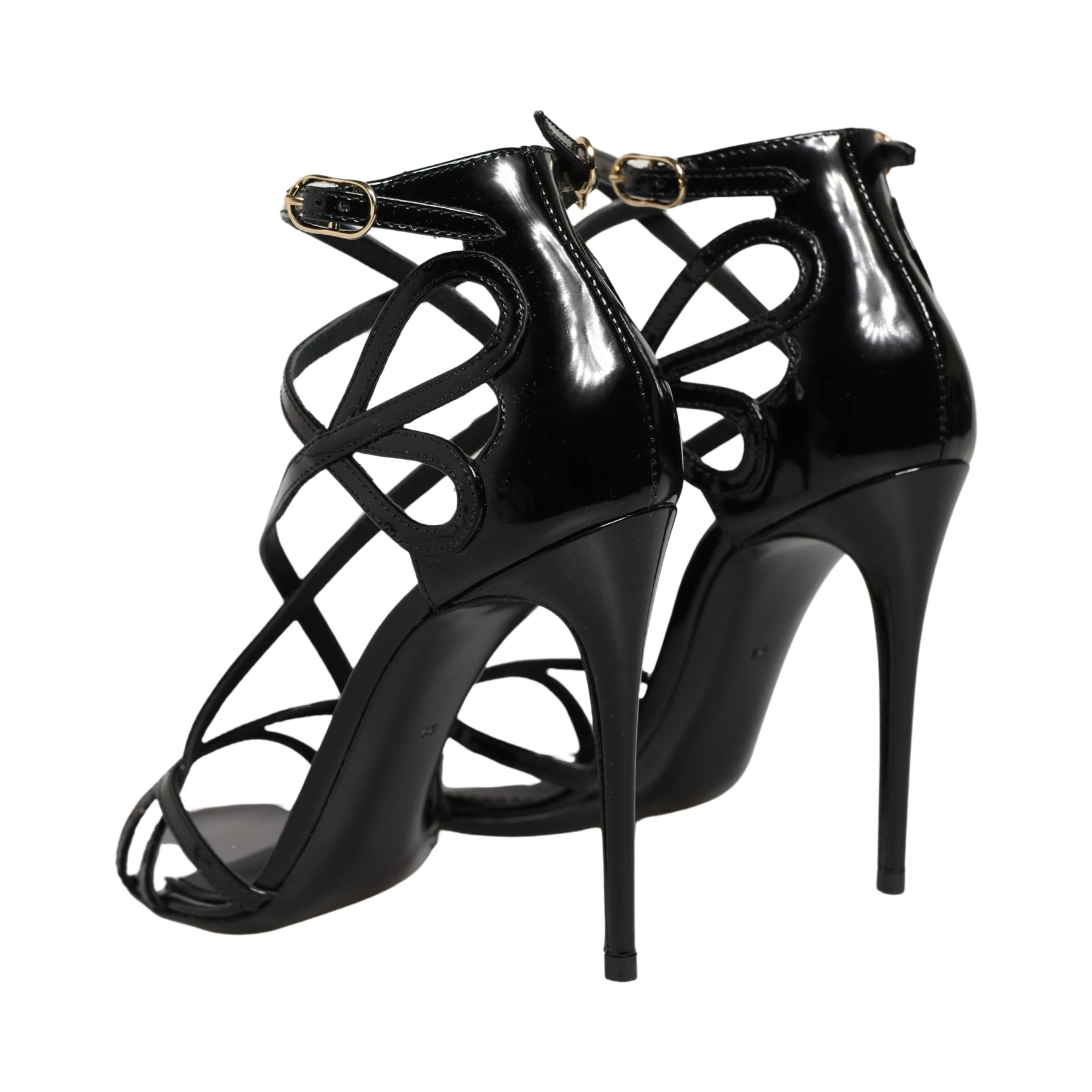 Black Leather Stiletto Heel Sandals Shoes