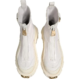 White Leather Rubber Logo Ankle Boots Shoes