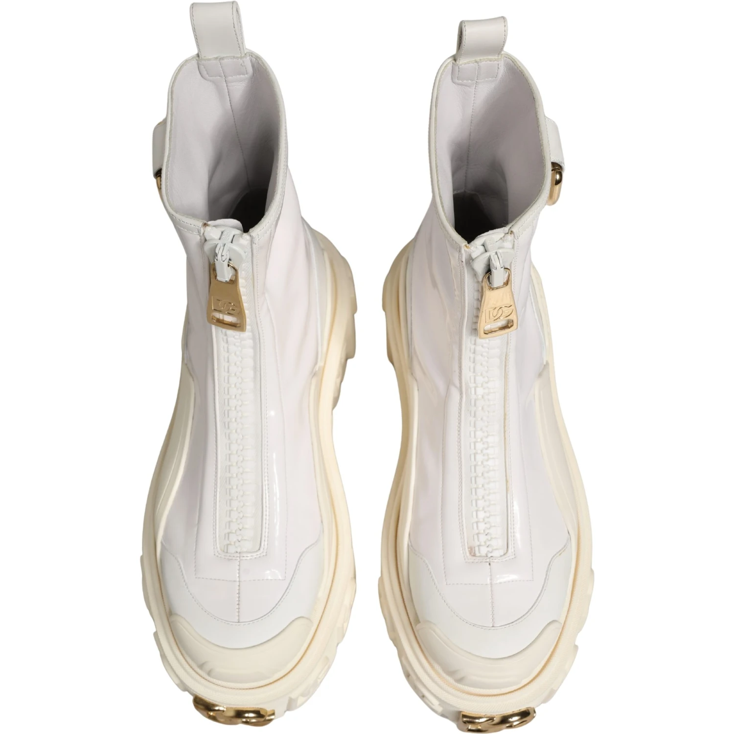 White Leather Rubber Logo Ankle Boots Shoes
