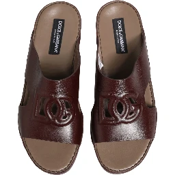 Maroon Leather Cutout DG Logo Sandals Shoes