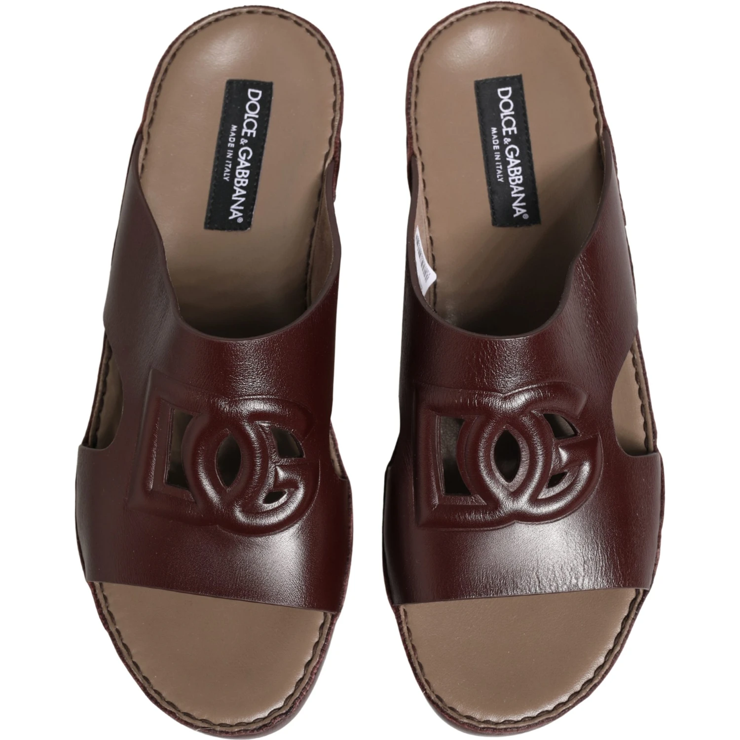 Maroon Leather Cutout DG Logo Sandals Shoes