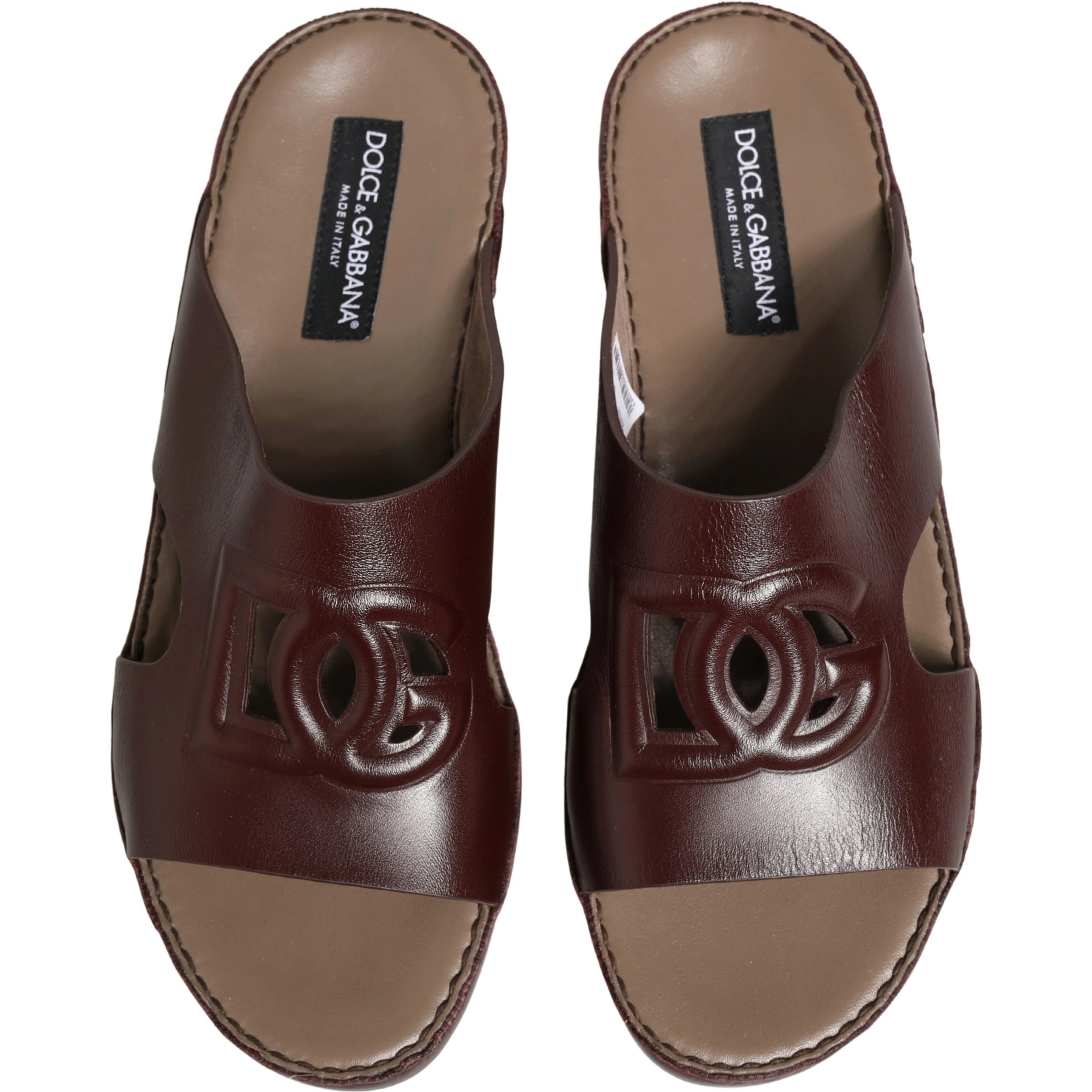 Maroon Leather Cutout DG Logo Sandals Shoes