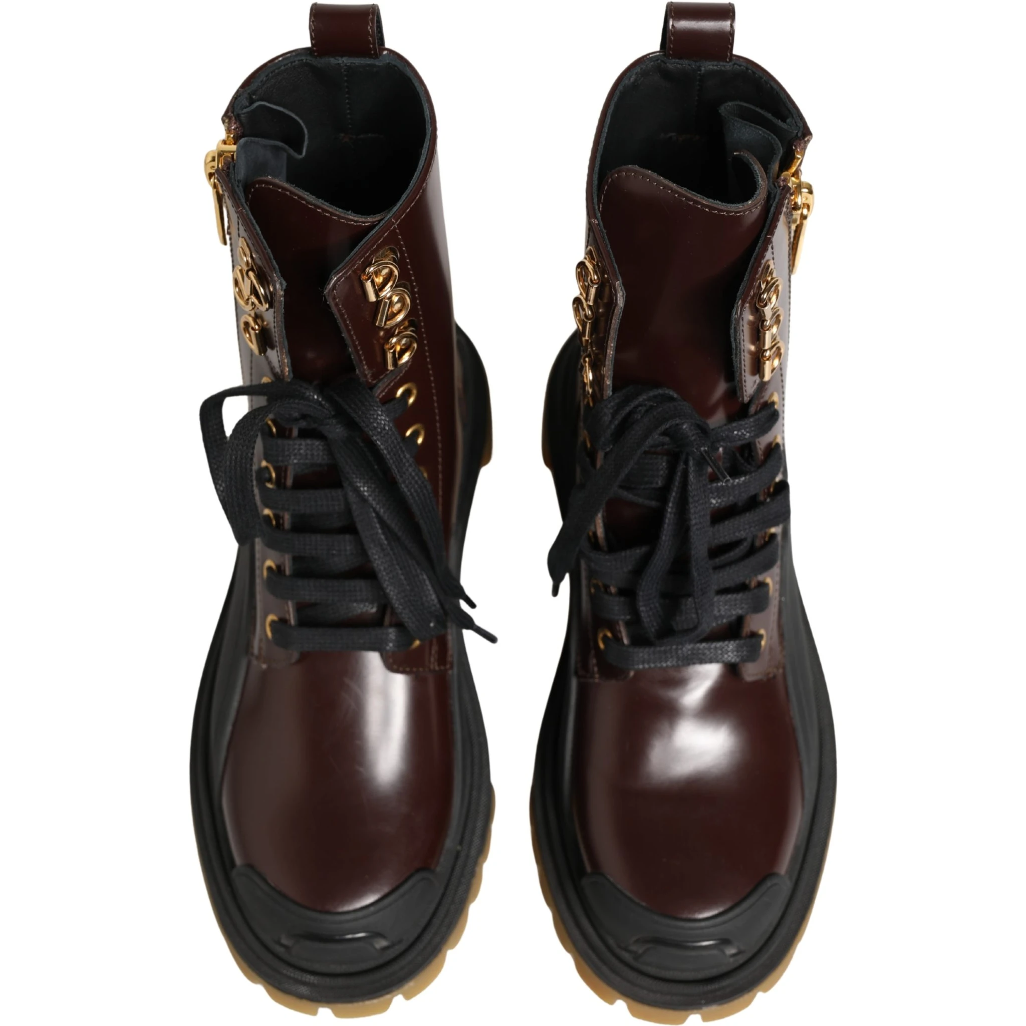 Maroon Leather Lace Up Biker Boots Shoes
