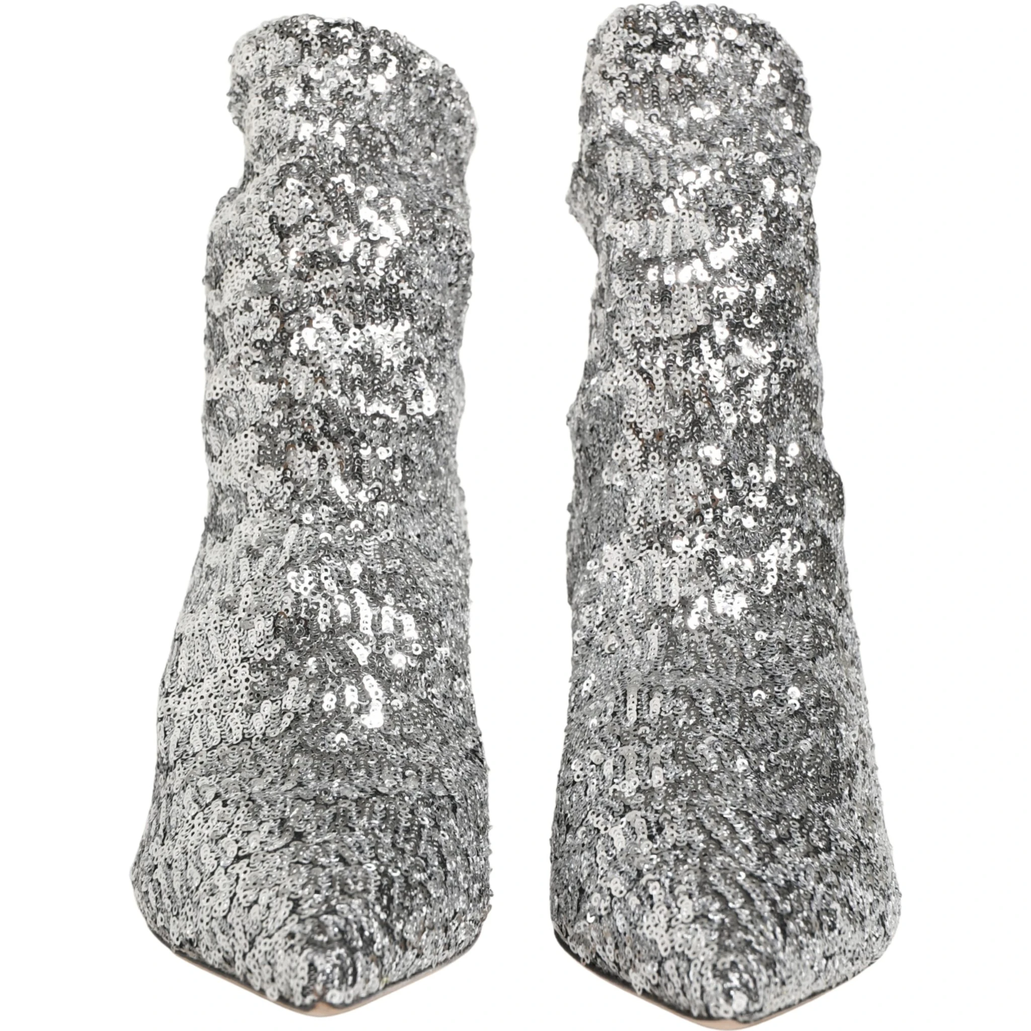Silver Sequined Short Boots Stretch Shoes