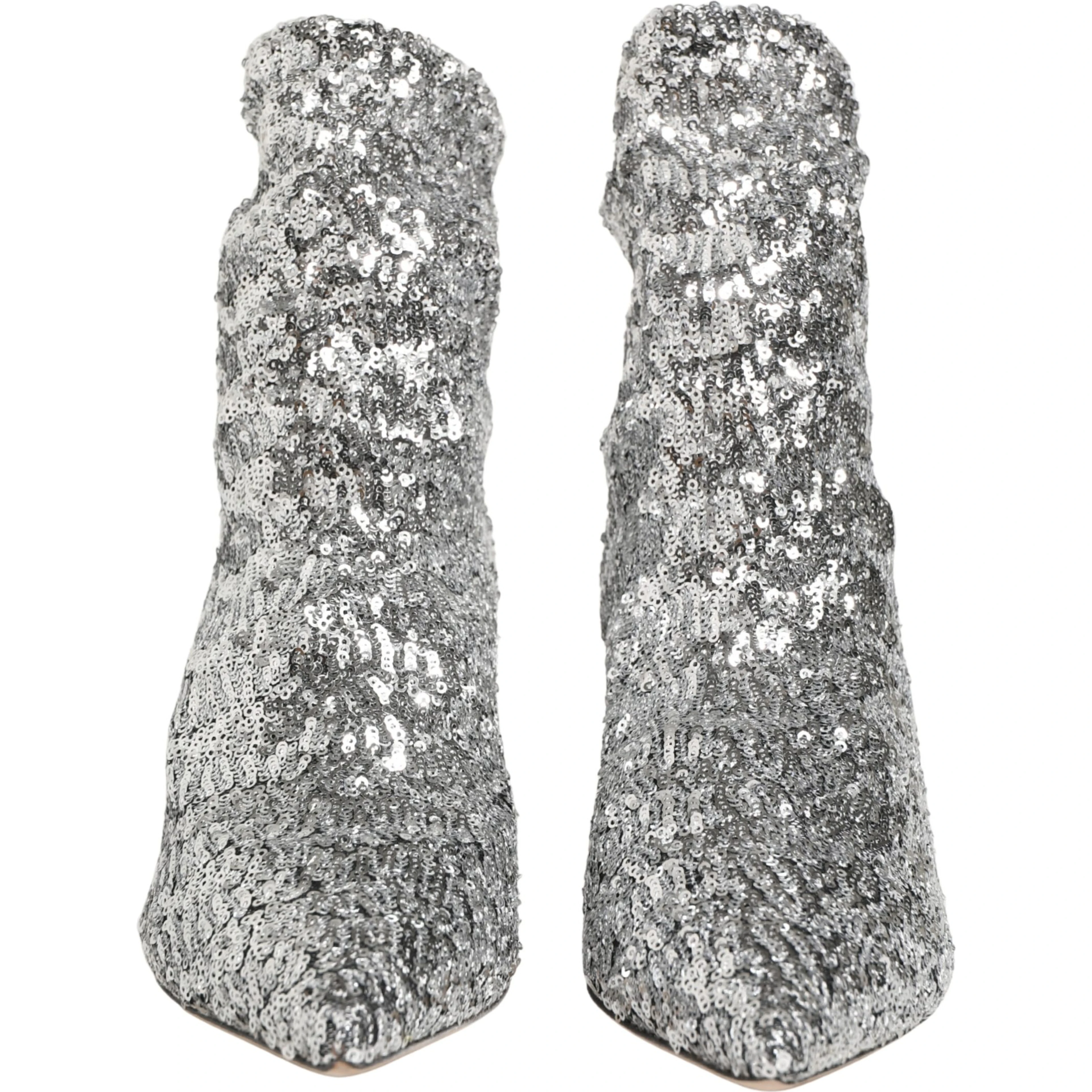 Silver Sequined Short Boots Stretch Shoes