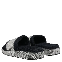 Black Crystal Embellished Platform Slides Shoes