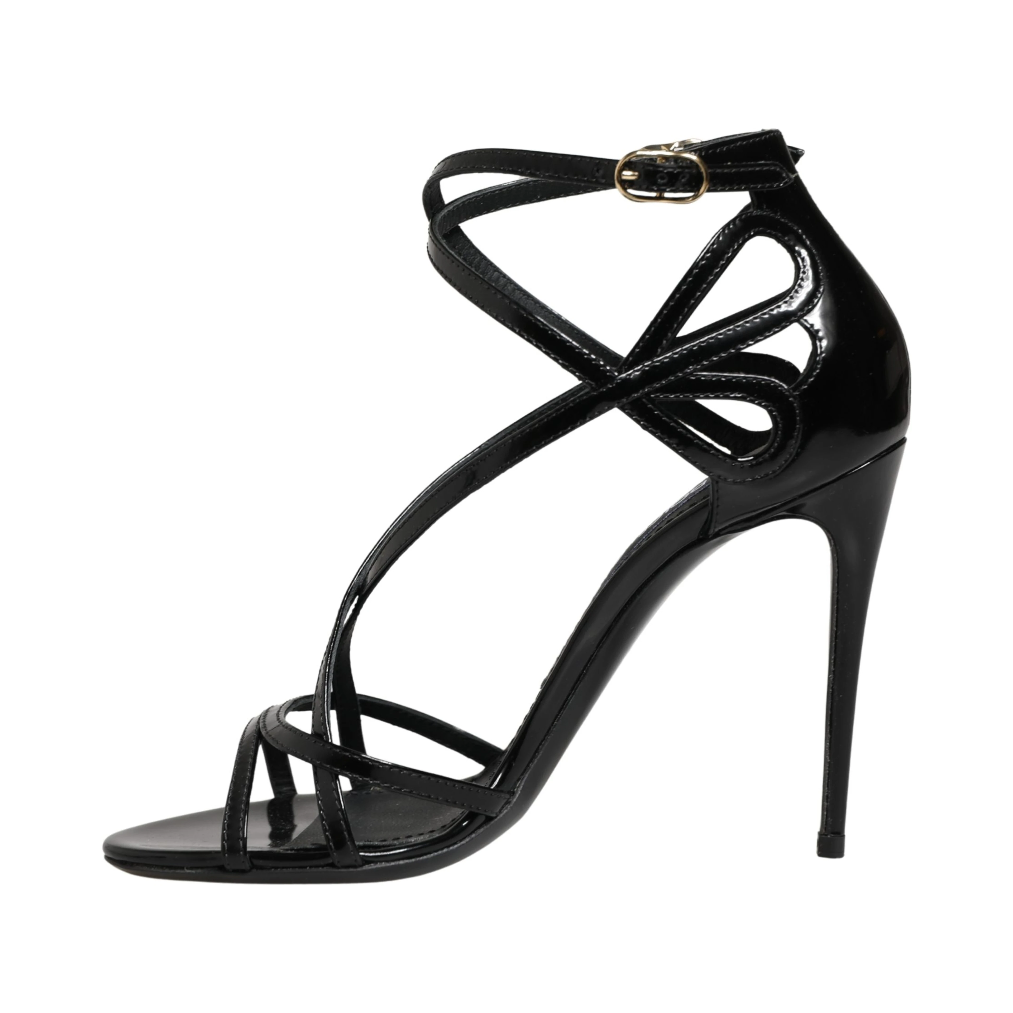 Black Leather Stiletto Heel Sandals Shoes