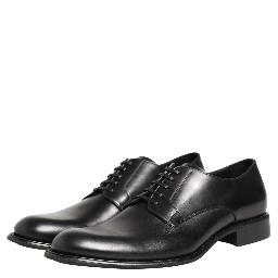 Black Calfskin Leather Derby Men Dress Shoes
