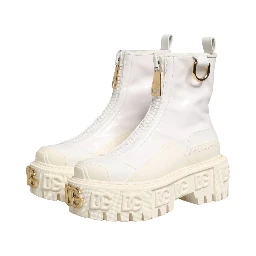 White Leather Rubber Logo Ankle Boots Shoes