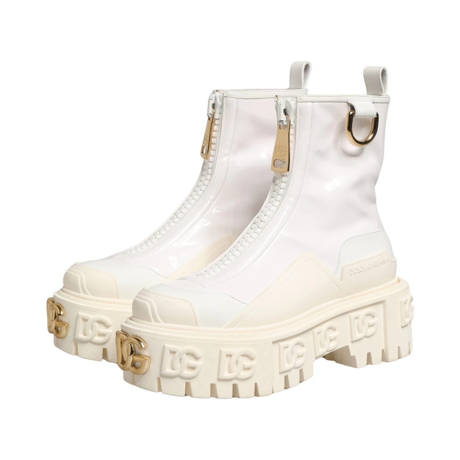 White Leather Rubber Logo Ankle Boots Shoes