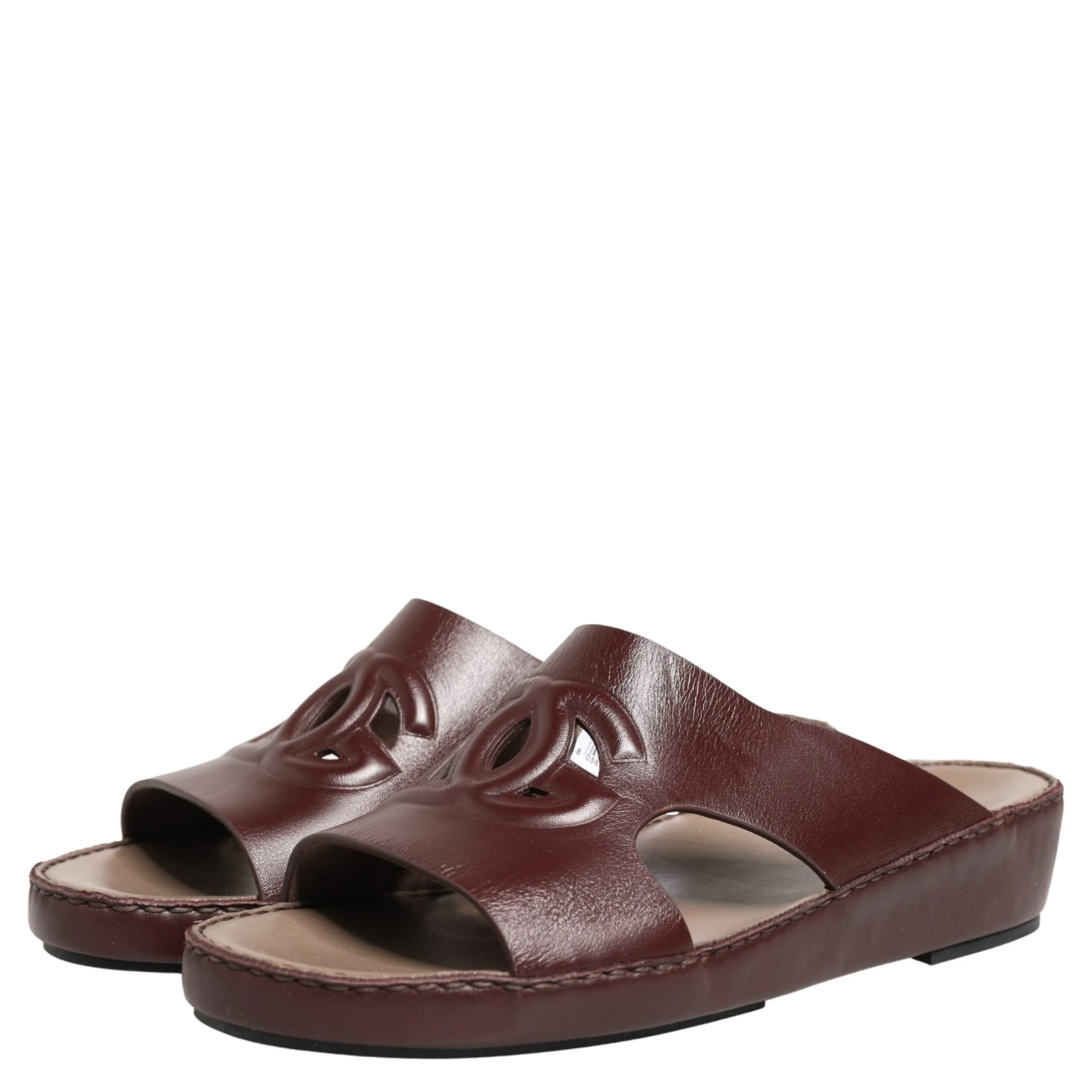 Maroon Leather Cutout DG Logo Sandals Shoes
