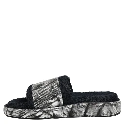 Black Crystal Embellished Platform Slides Shoes