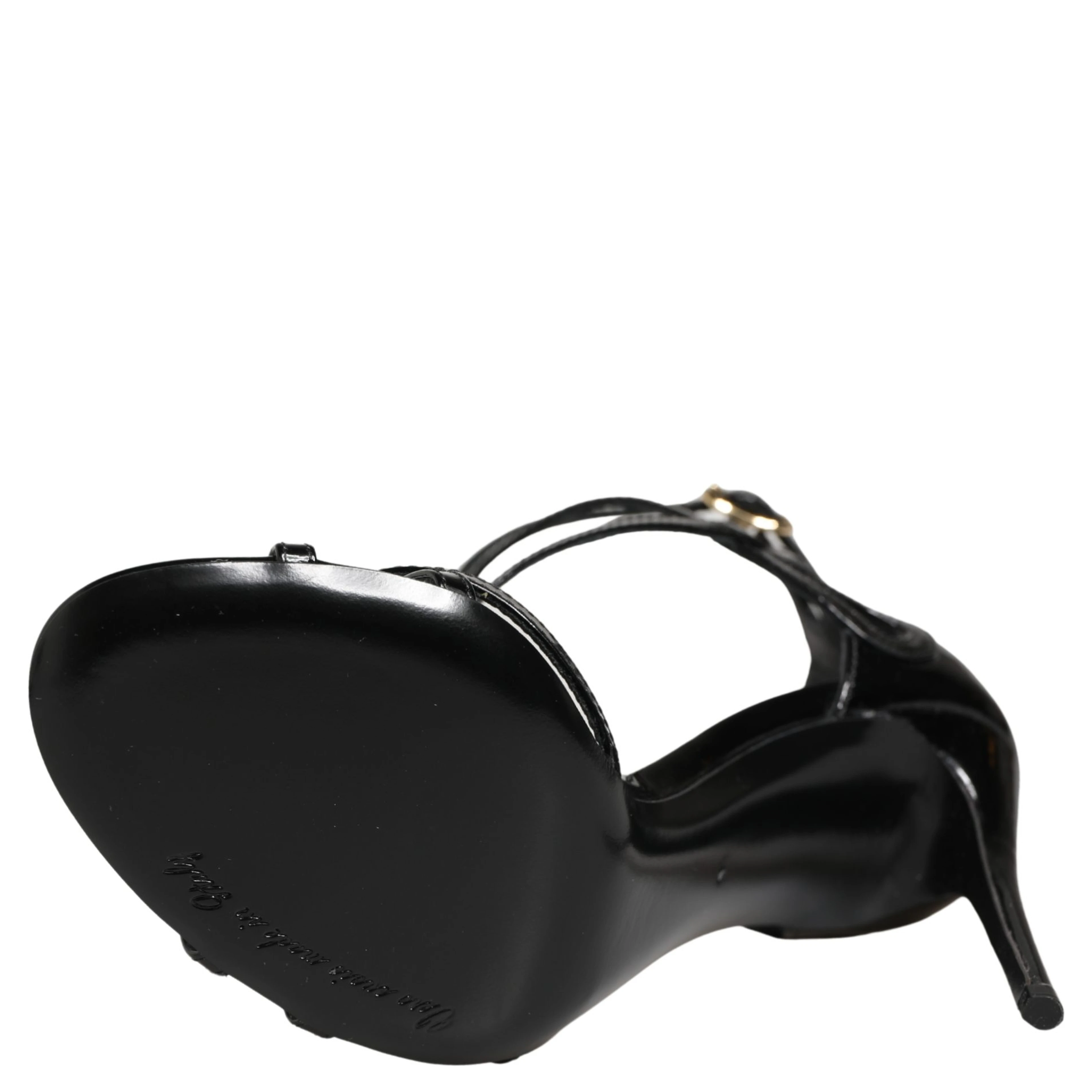 Black Leather Stiletto Heel Sandals Shoes