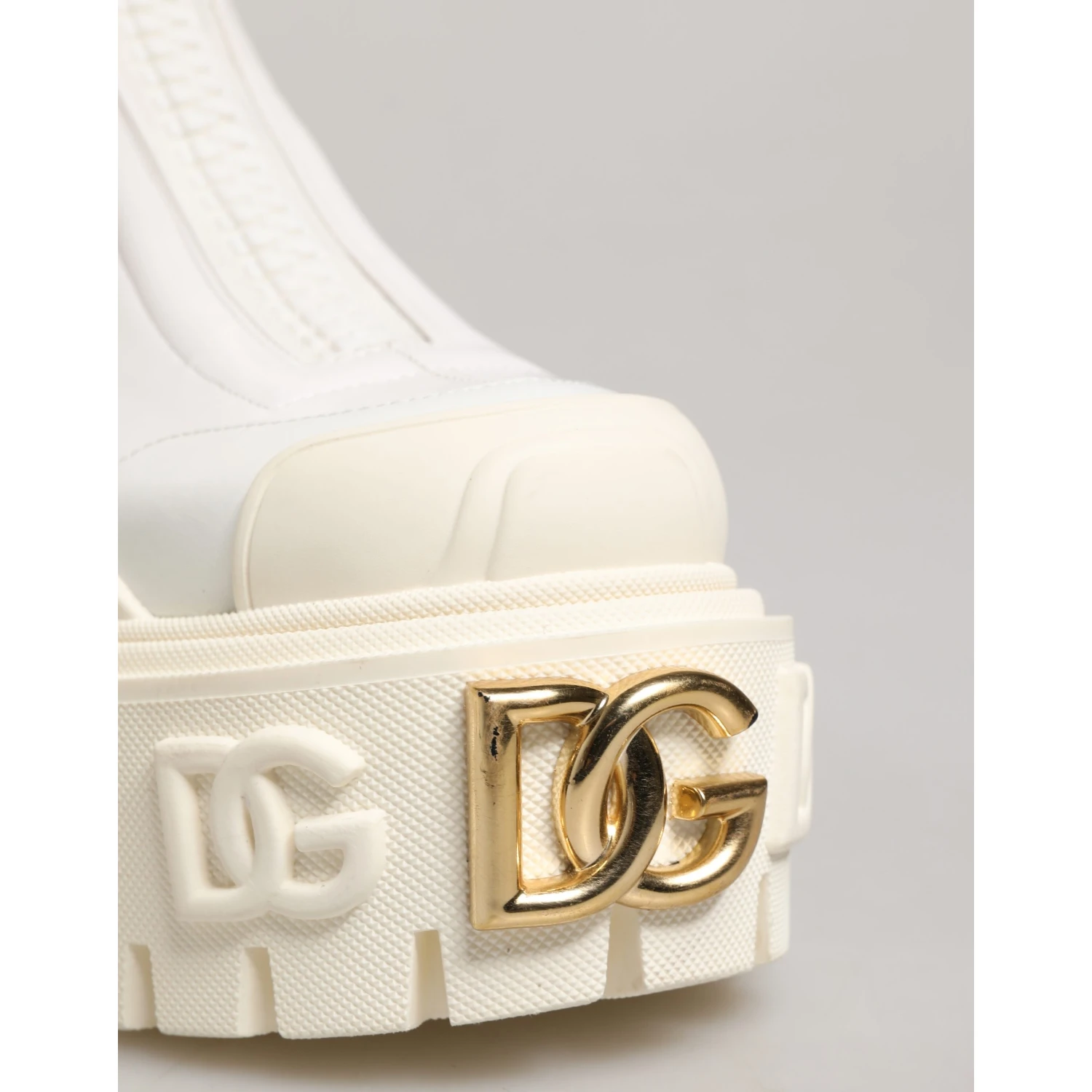 White Leather Rubber Logo Ankle Boots Shoes