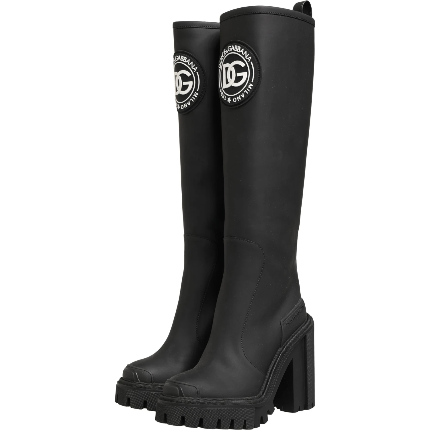 Black Rubberised Leather High Boots Shoes