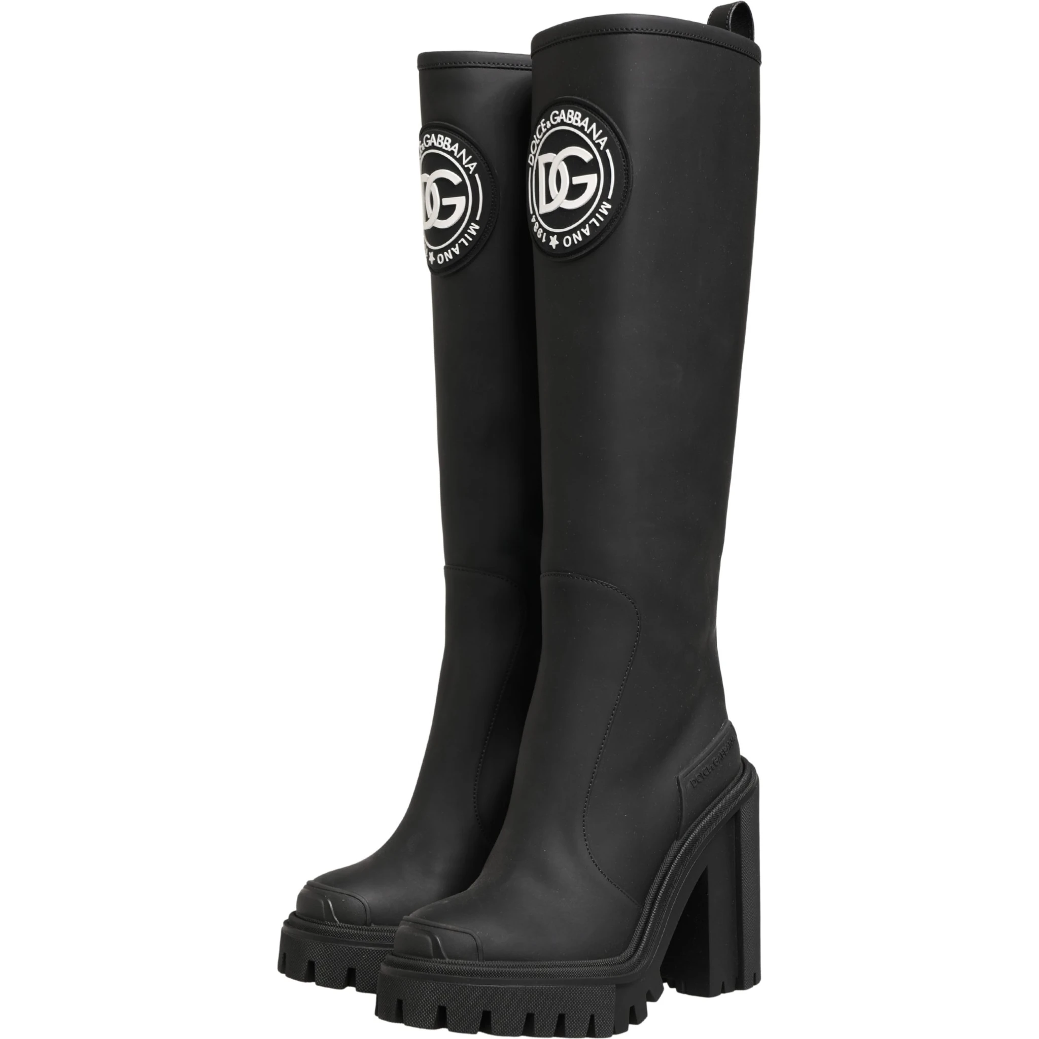 Black Rubberised Leather High Boots Shoes