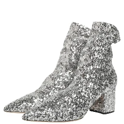 Silver Sequined Short Boots Stretch Shoes