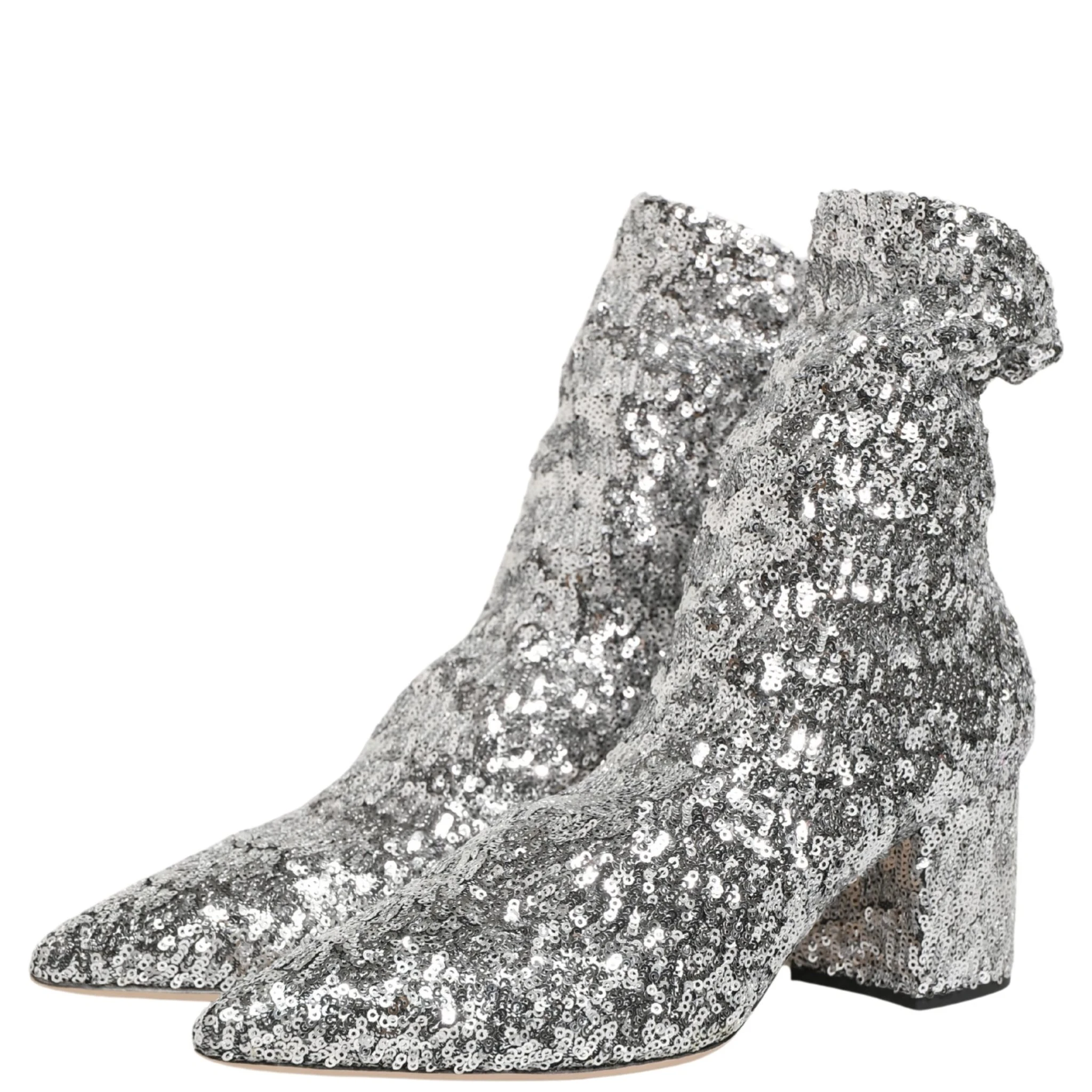 Silver Sequined Short Boots Stretch Shoes