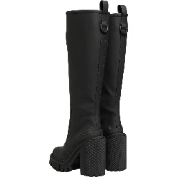 Black Rubberised Leather High Boots Shoes