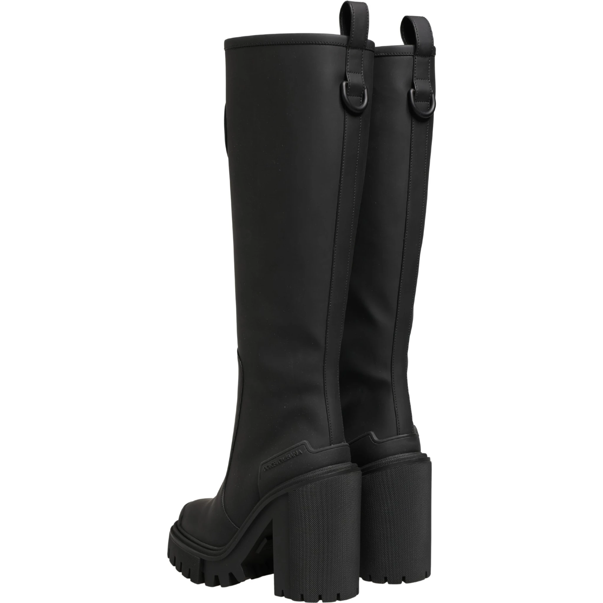 Black Rubberised Leather High Boots Shoes