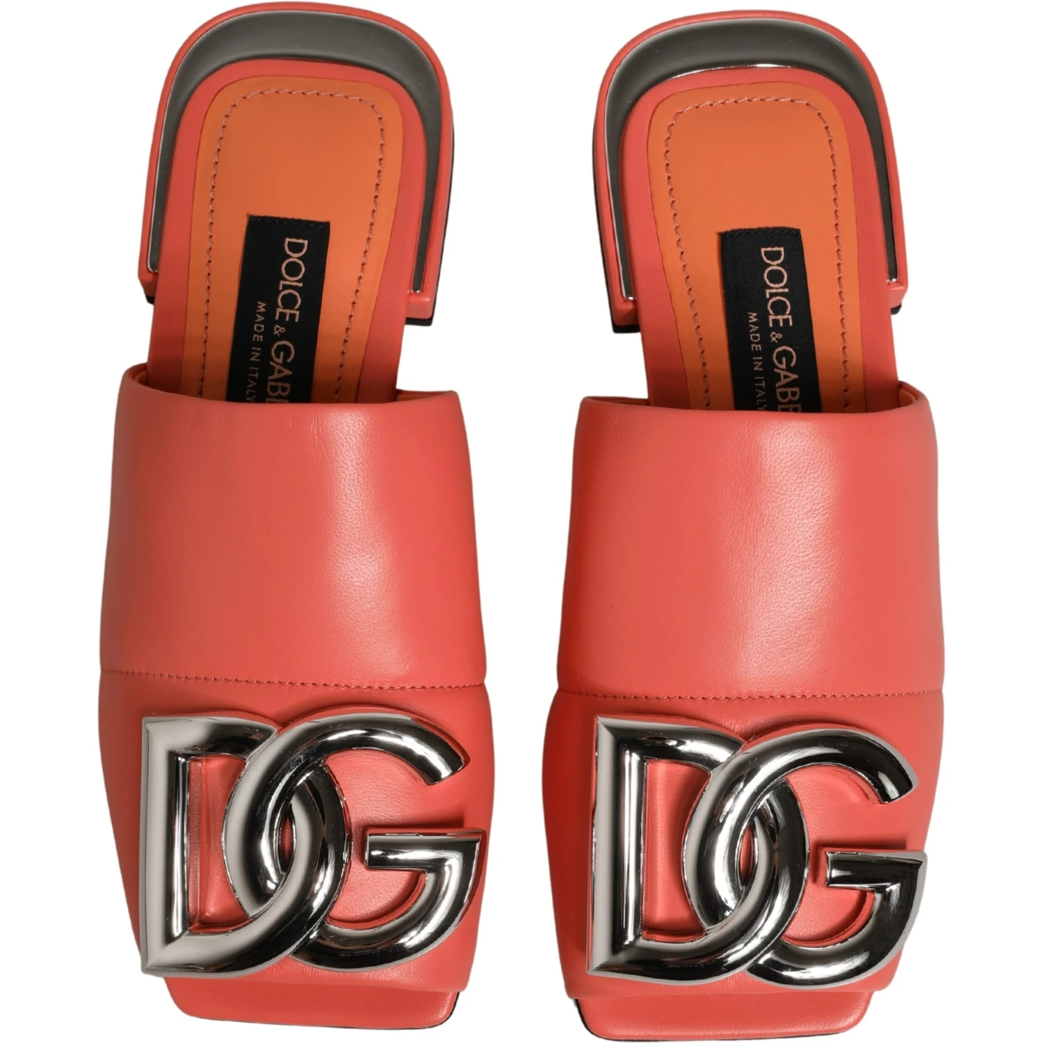 Orange DG Logo Leather Flats Sandals Shoes