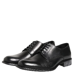 Black Calfskin Leather Derby Men Dress Shoes