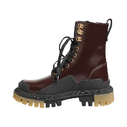 Maroon Leather Lace Up Biker Boots Shoes