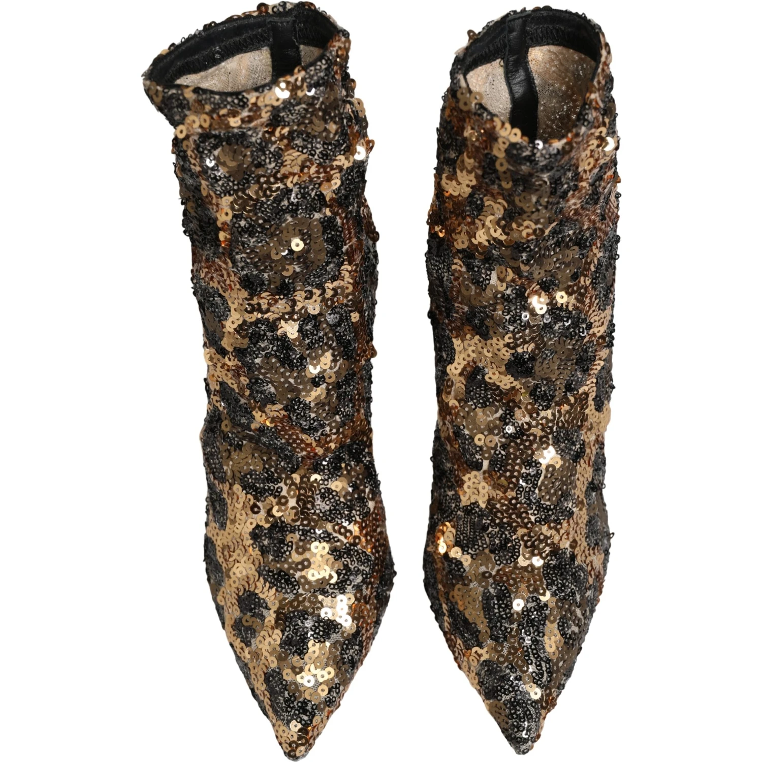 Gold Leopard Sequin Sock Ankle Boots Shoes