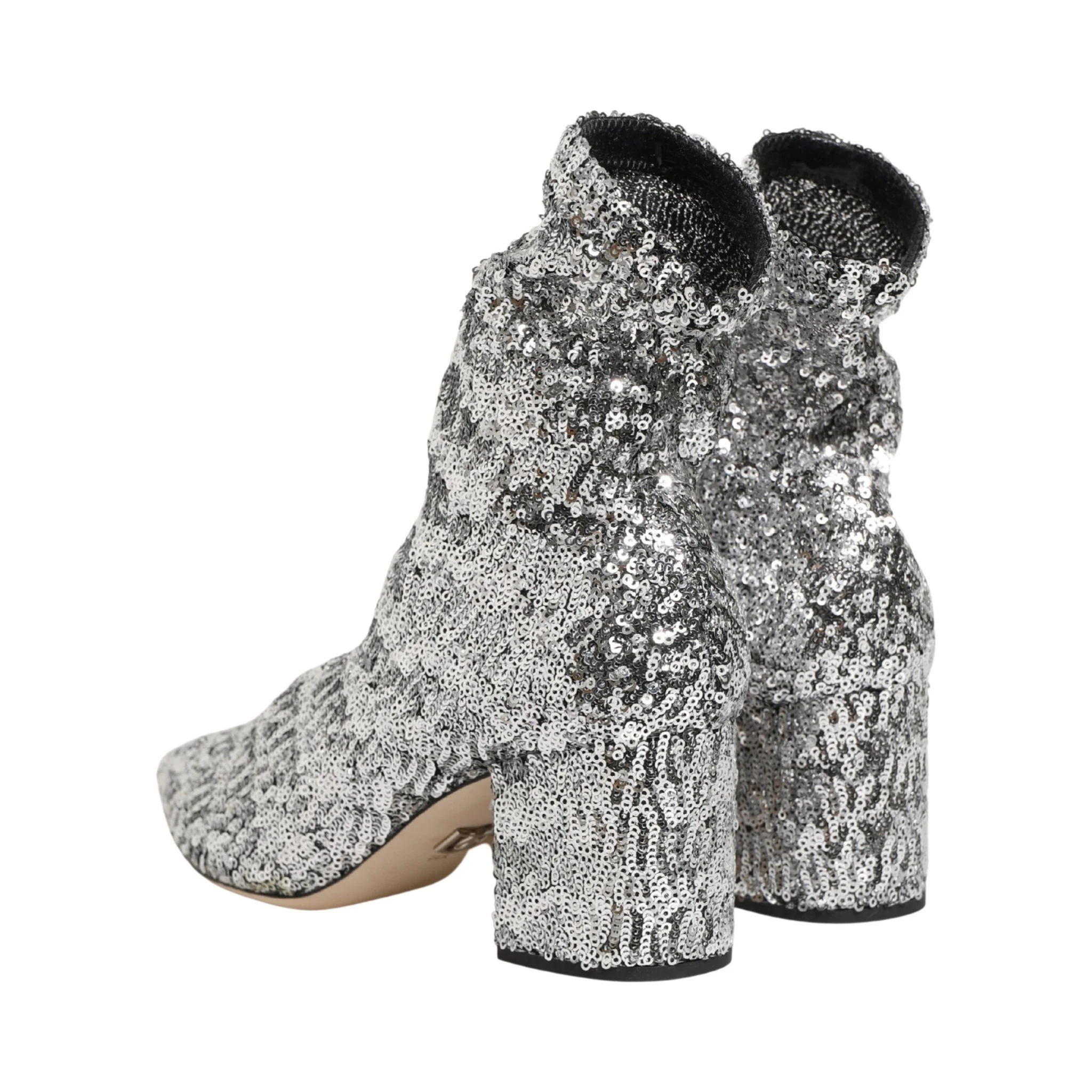 Silver Sequined Short Boots Stretch Shoes