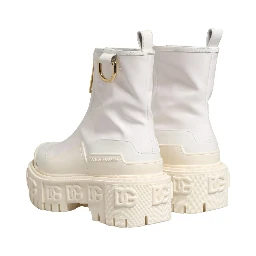 White Leather Rubber Logo Ankle Boots Shoes
