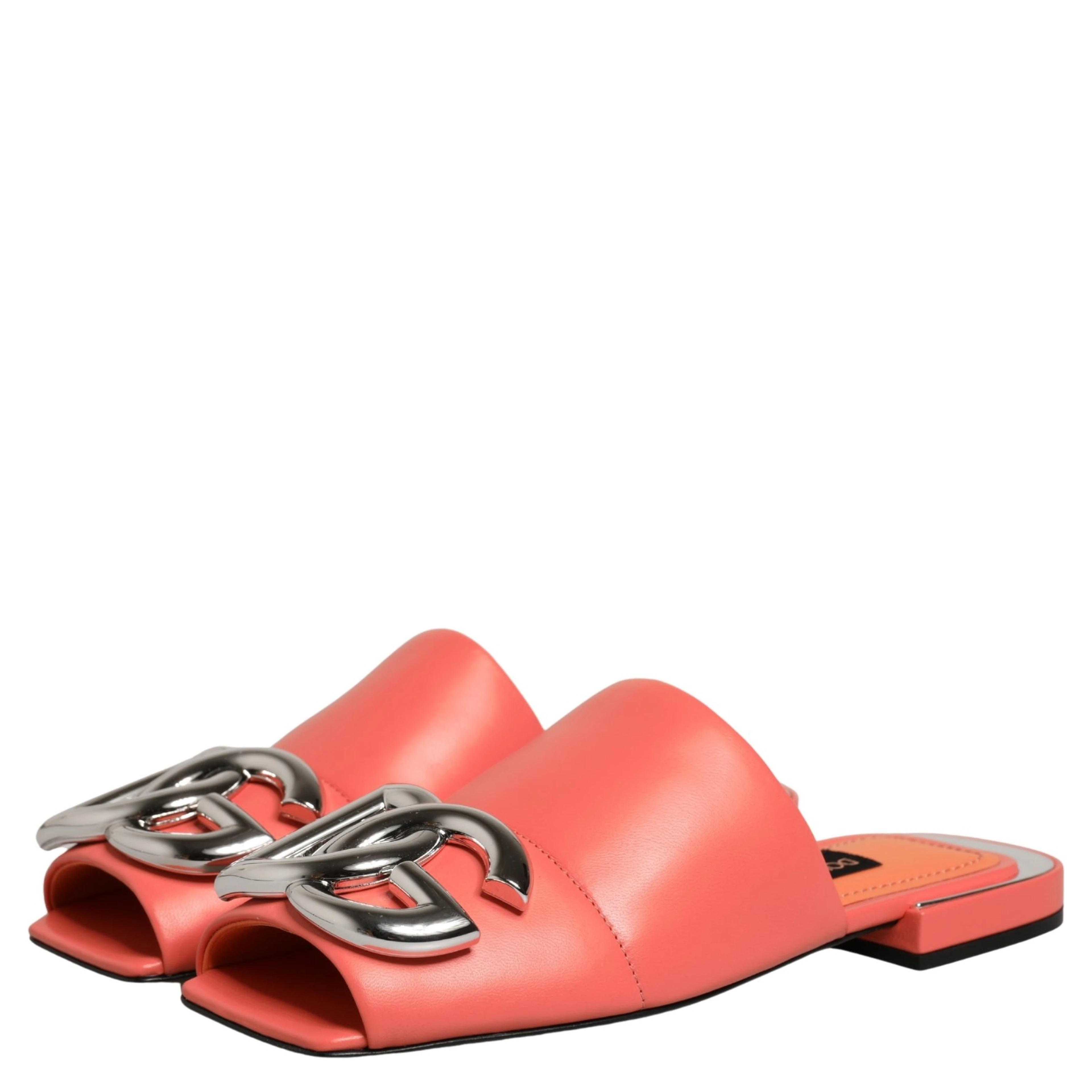 Orange DG Logo Leather Flats Sandals Shoes
