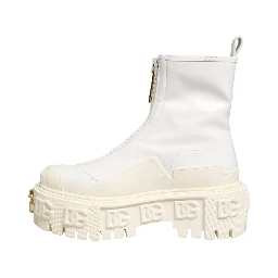 White Leather Rubber Logo Ankle Boots Shoes
