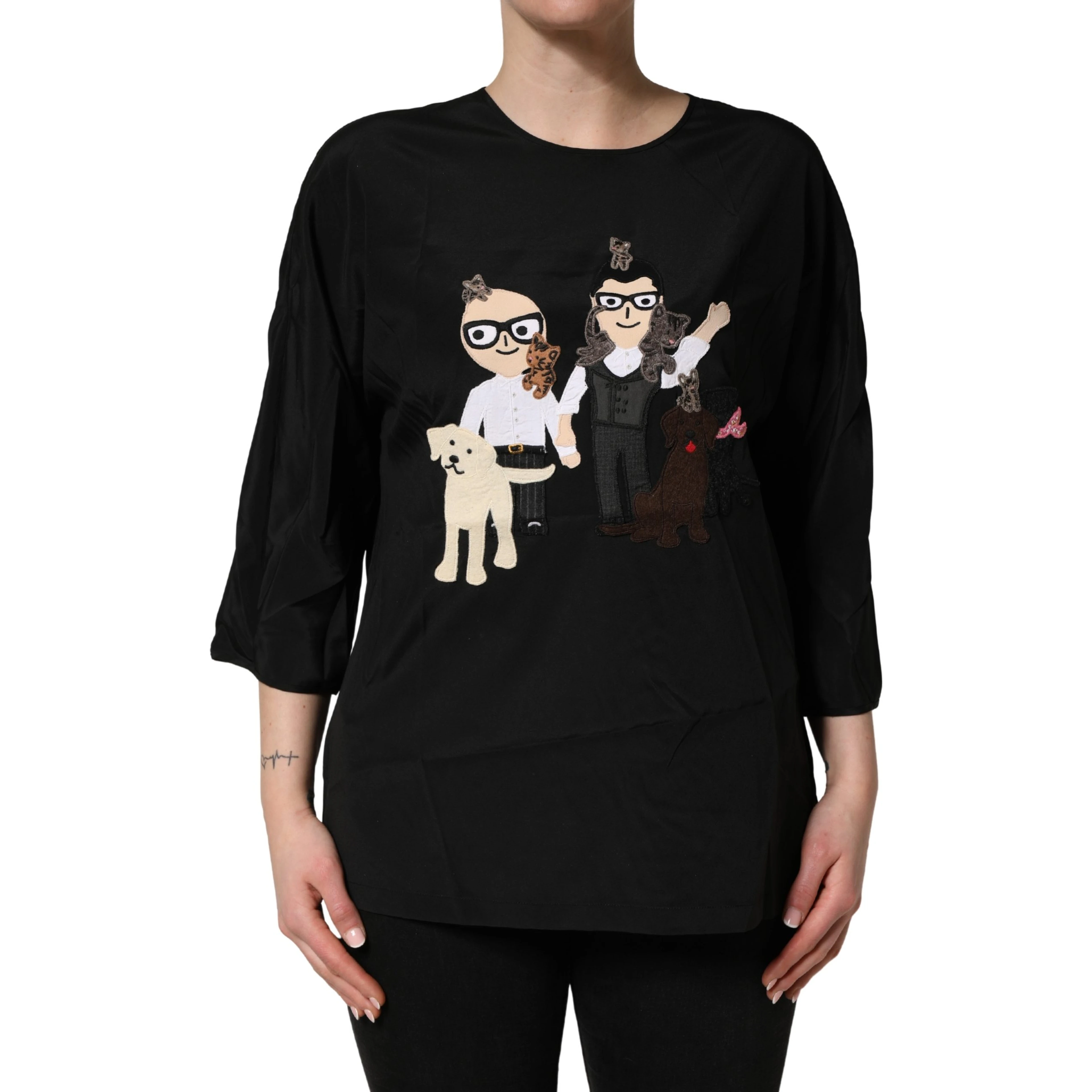 Black #dgfamily Silk Blouse Top