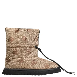 Brown Logo Print Lace Up Snow Boots Shoes