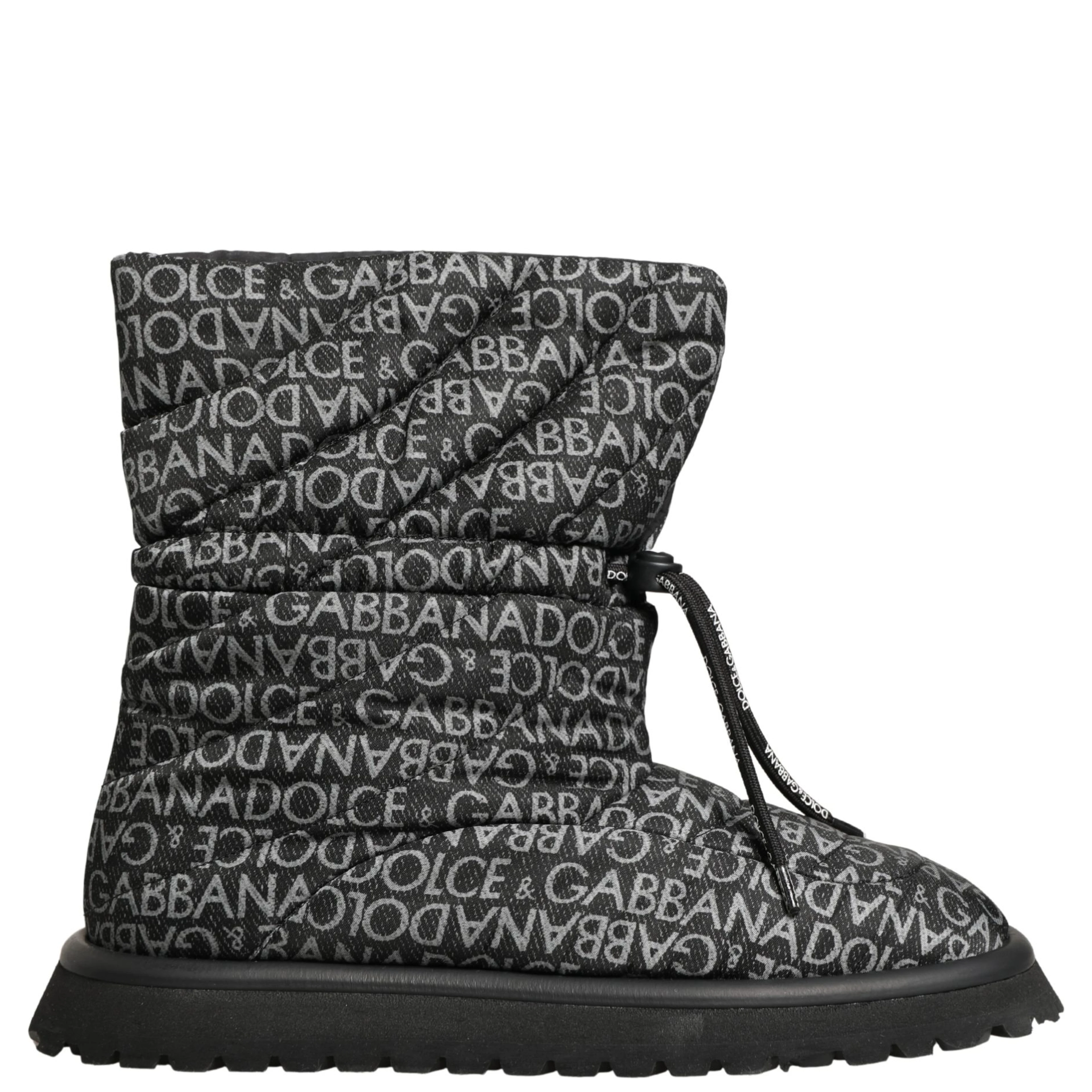 Black Logo Print Lace Up Snow Boots Shoes